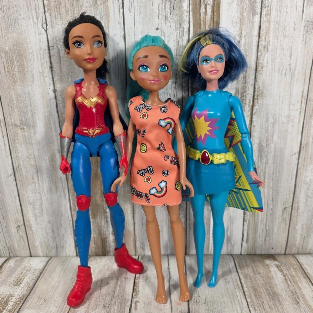 Mattel DC Super Hero Girls Wonder Woman Starfire & Barbie Teal Hair Doll Lot 3pc